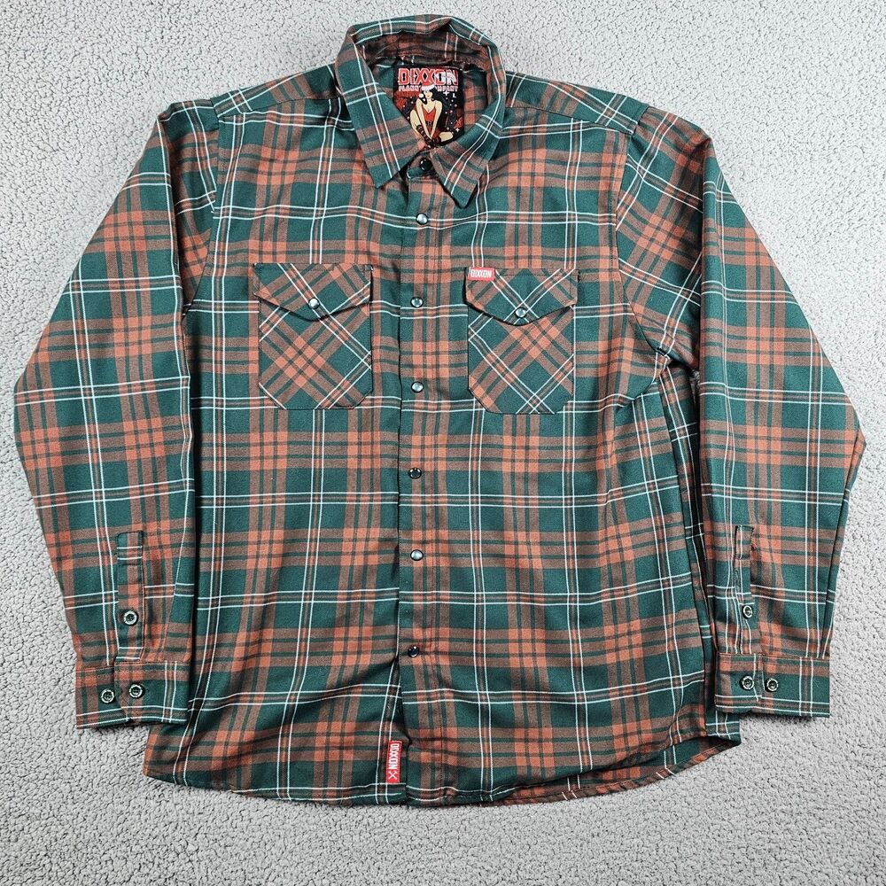Dixxon Flannel Mens Large Green Tartan Plaid Mistletoe Pearlsnap Pockets Outdoor - Picture 2 of 10